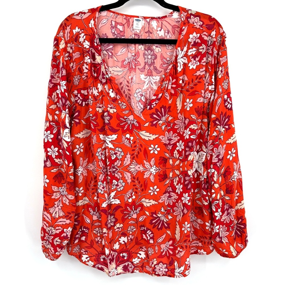 Old Navy Peasant Top Womens XXL TTG Orange Boho Cottagecore Romantic Floral Fall